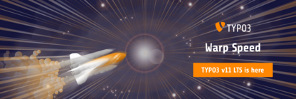 Illustration of a space shuttle flying through the sky. TYPO3 Warp Speed. More details in the text below.